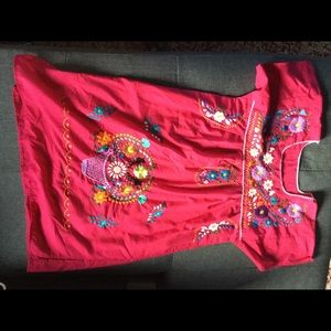 Mexican pink, hand embroidered dress
